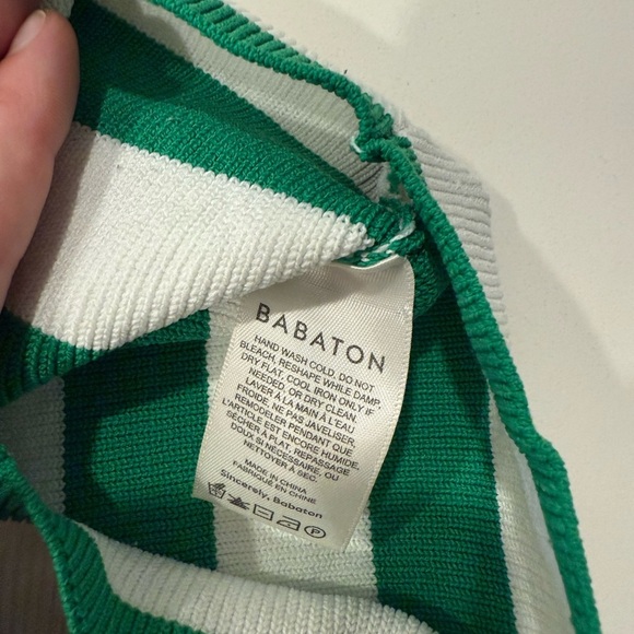 Babaton Sculpt Knit Square Neck Green and White Striped Tank Top - Picture 4 of 6